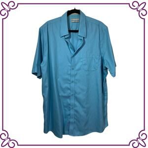 Nordstrom Ocean Blue Regular Fit Cotton Short Sleeve Button Down Shirt Size XXL